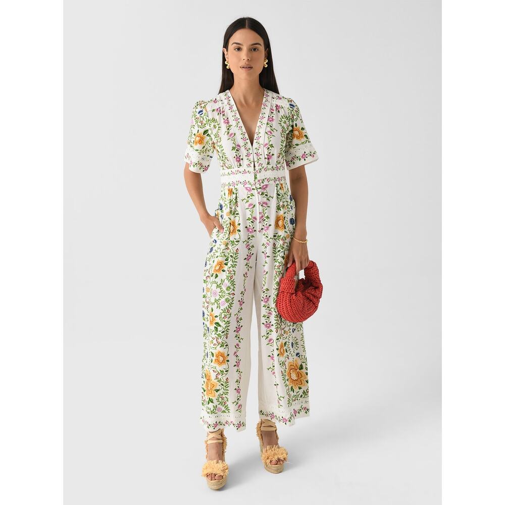 FARM Rio Folk Floral Linen Medium Wide-Leg Jumpsuit - Picture 13 of 16